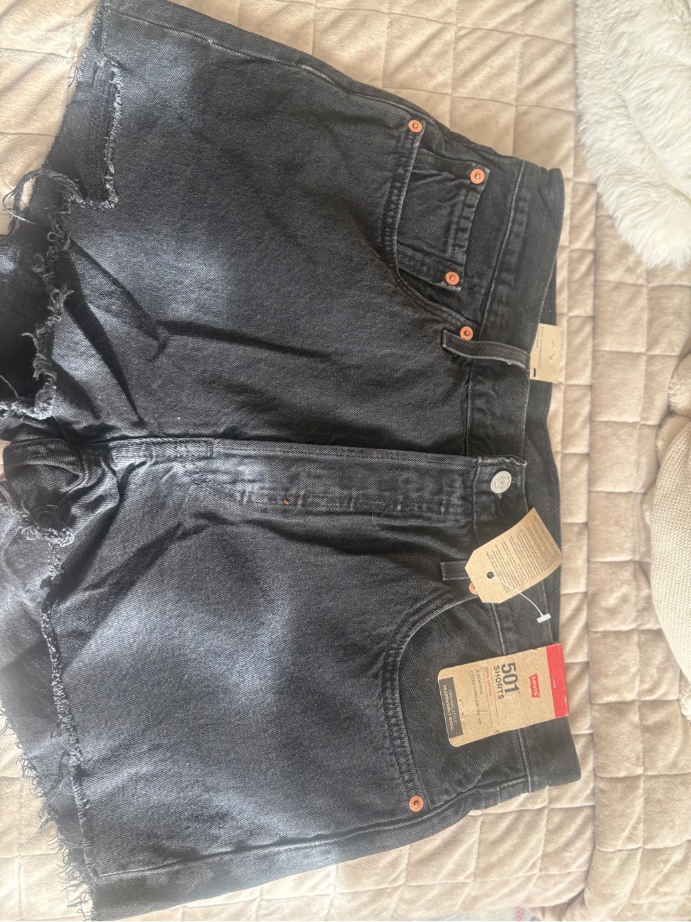 Levi's Black Distressed High-Rise Denim Shorts
